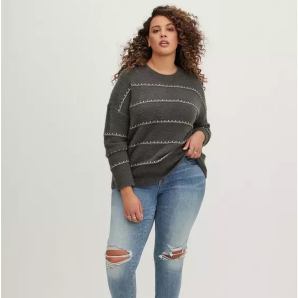 Torrid Drop Shoulder Pullover Sweater - Eyelash Lurex Yarn Grey
